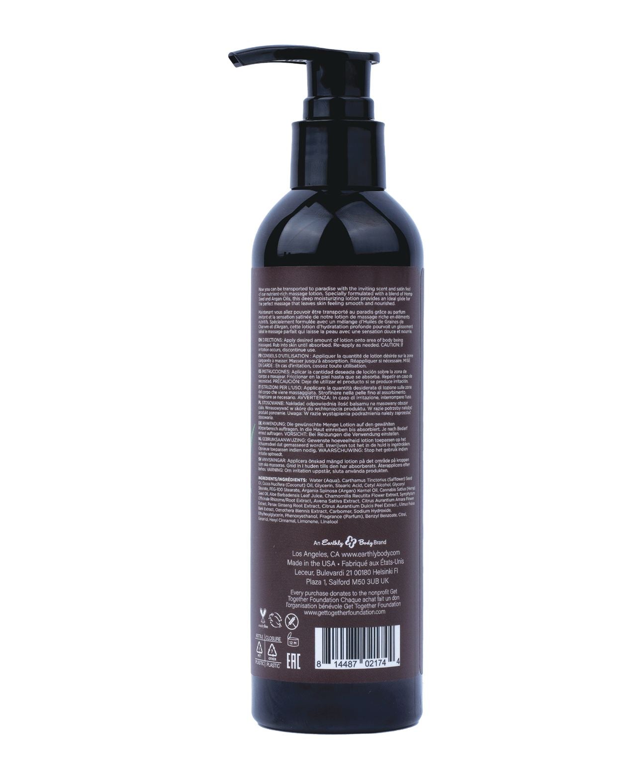 Earthly Body Hemp Seed Massage Lotion - 8 oz Naked in the Woods