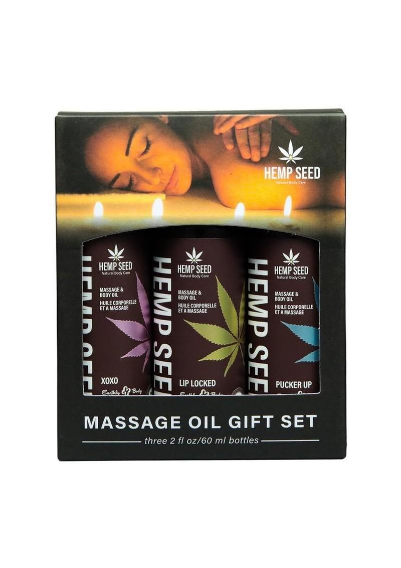 Earthly Body Trio Hemp Seed Massage Oil Gift Set with 3 Limited Edition Oils